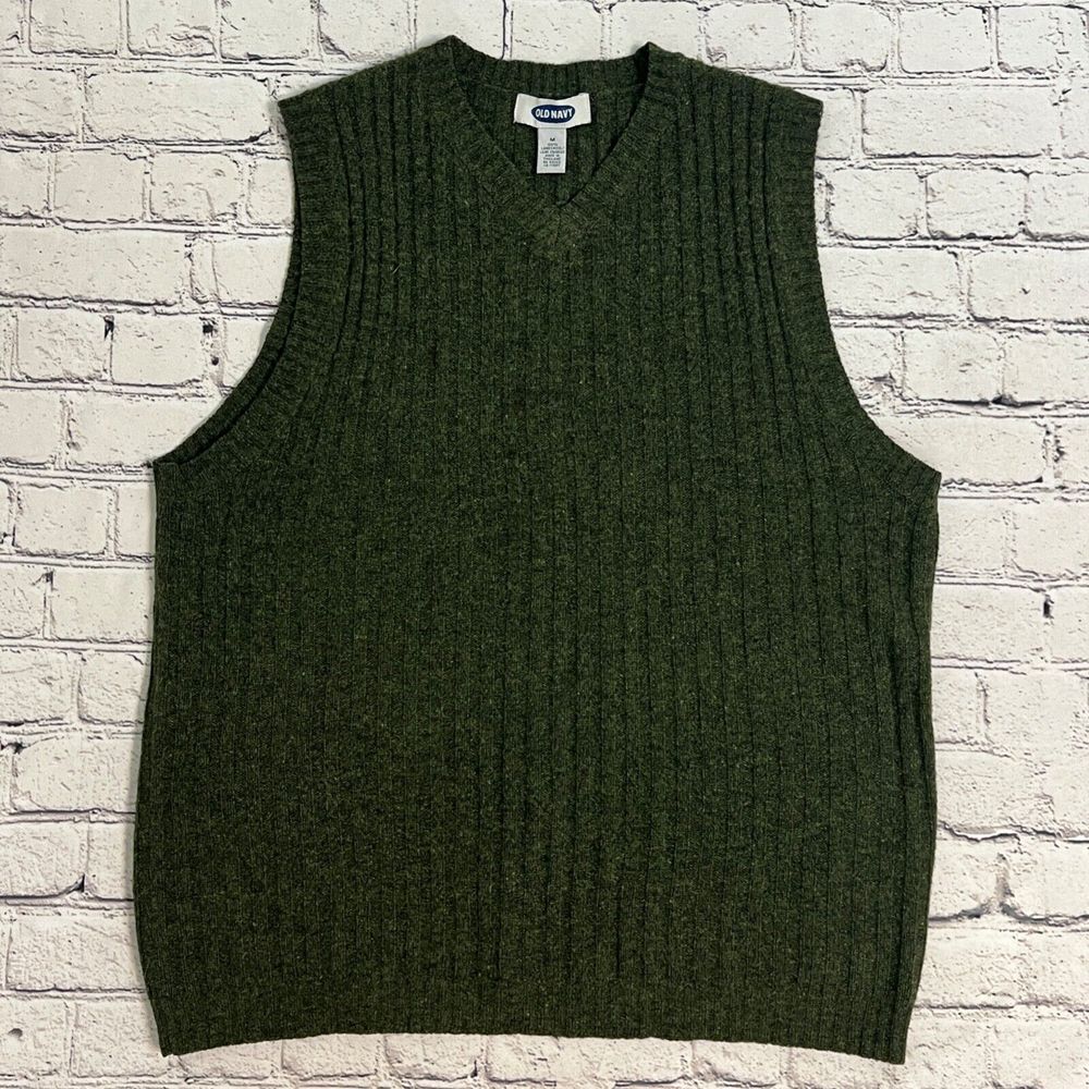 Old Navy 100% Lambswool V Neck Grandpa Sweater Vest Men's Size M Green